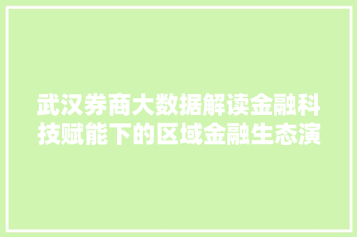 武汉券商大数据解读金融科技赋能下的区域金融生态演变