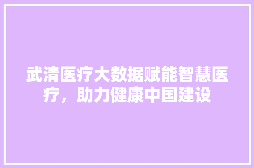 武清医疗大数据赋能智慧医疗，助力健康中国建设