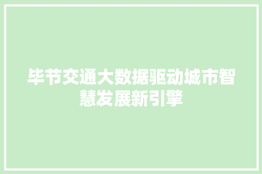 毕节交通大数据驱动城市智慧发展新引擎 Web前端