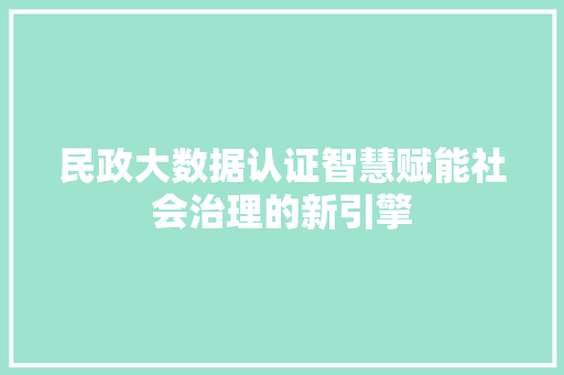 民政大数据认证智慧赋能社会治理的新引擎