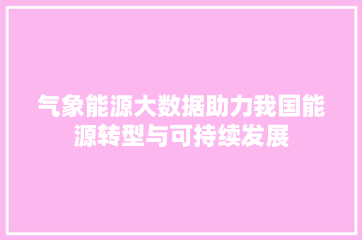 气象能源大数据助力我国能源转型与可持续发展