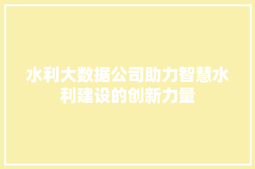 水利大数据公司助力智慧水利建设的创新力量 Web前端