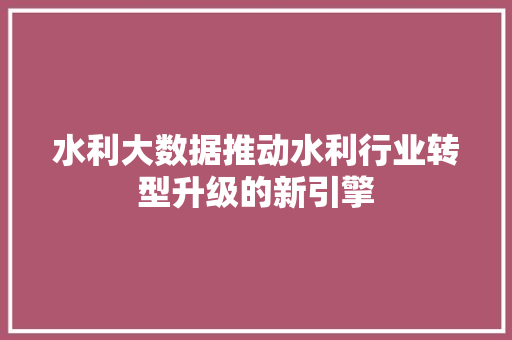 水利大数据推动水利行业转型升级的新引擎 SEO教程