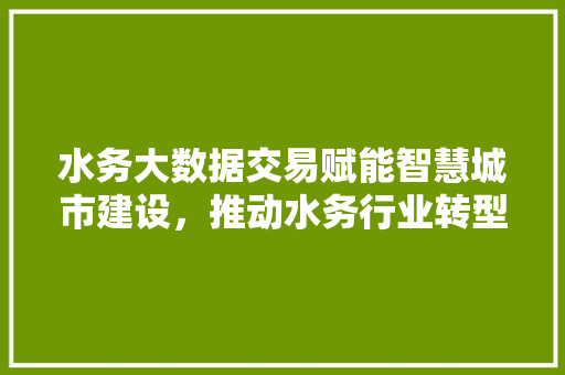 水务大数据交易赋能智慧城市建设，推动水务行业转型升级