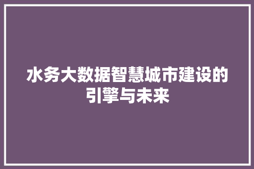 水务大数据智慧城市建设的引擎与未来 SEO教程
