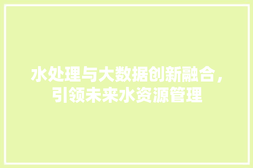 水处理与大数据创新融合，引领未来水资源管理 Web前端
