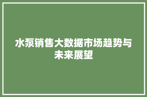 水泵销售大数据市场趋势与未来展望 Web前端