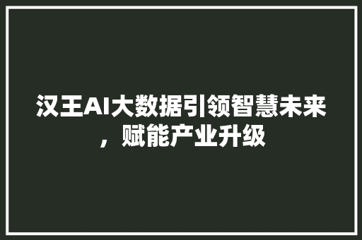 汉王AI大数据引领智慧未来，赋能产业升级 Web前端