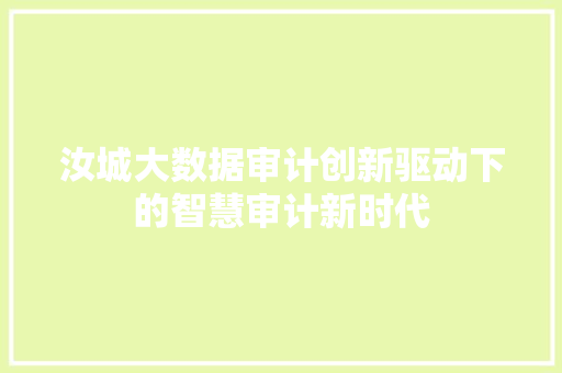 汝城大数据审计创新驱动下的智慧审计新时代 WordPress教程