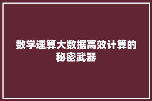 数学速算大数据高效计算的秘密武器