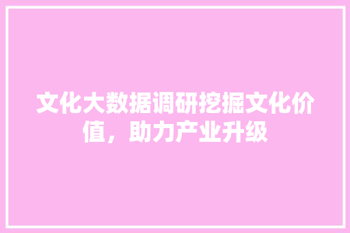 文化大数据调研挖掘文化价值，助力产业升级