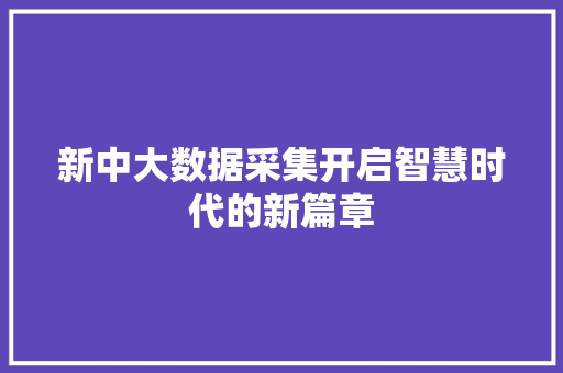 新中大数据采集开启智慧时代的新篇章