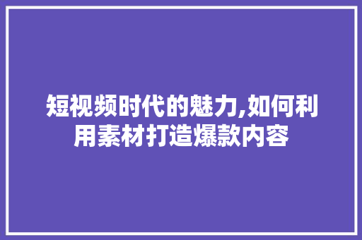 短视频时代的魅力,如何利用素材打造爆款内容