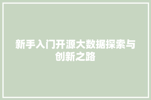 新手入门开源大数据探索与创新之路