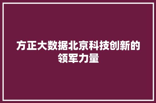 方正大数据北京科技创新的领军力量 服务器/数据库