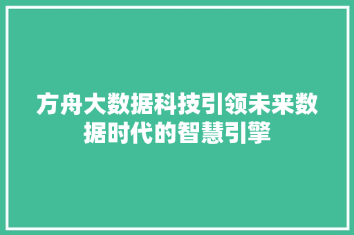 方舟大数据科技引领未来数据时代的智慧引擎 Web前端