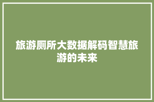 旅游厕所大数据解码智慧旅游的未来 SEO教程