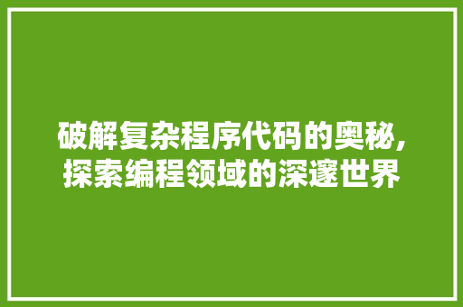 破解复杂程序代码的奥秘,探索编程领域的深邃世界 破解复杂程序代码的奥秘,探索编程领域的深邃世界 Web前端