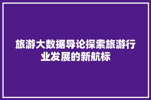 旅游大数据导论探索旅游行业发展的新航标 Web前端