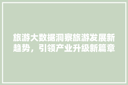 旅游大数据洞察旅游发展新趋势，引领产业升级新篇章