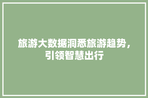 旅游大数据洞悉旅游趋势，引领智慧出行