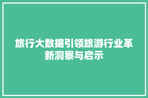 旅行大数据引领旅游行业革新洞察与启示 服务器/数据库