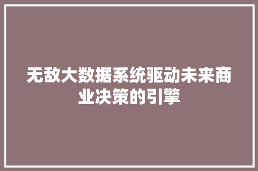 无敌大数据系统驱动未来商业决策的引擎