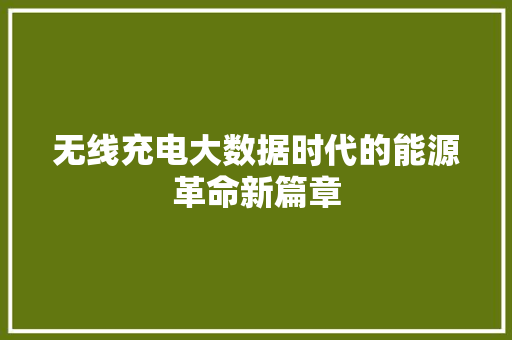 无线充电大数据时代的能源革命新篇章