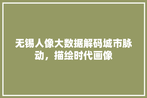 无锡人像大数据解码城市脉动，描绘时代画像