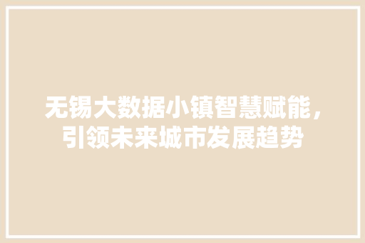 无锡大数据小镇智慧赋能，引领未来城市发展趋势