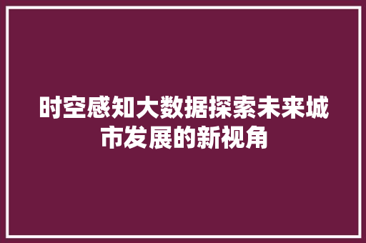 时空感知大数据探索未来城市发展的新视角 Web前端