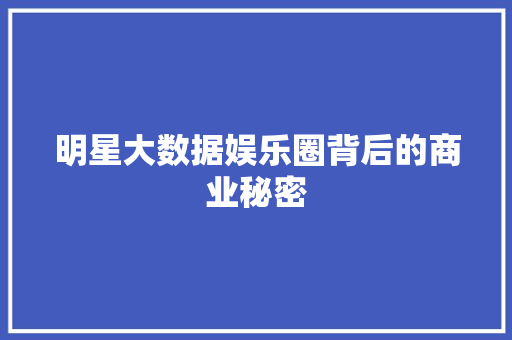 明星大数据娱乐圈背后的商业秘密