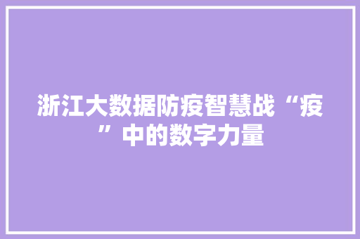 浙江大数据防疫智慧战“疫”中的数字力量