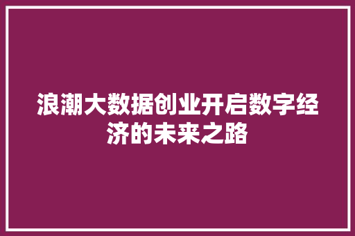 浪潮大数据创业开启数字经济的未来之路