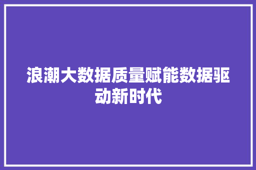 浪潮大数据质量赋能数据驱动新时代