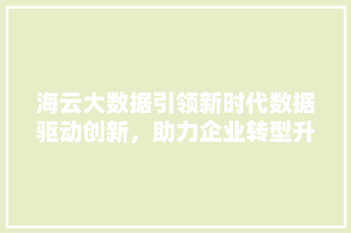 海云大数据引领新时代数据驱动创新，助力企业转型升级