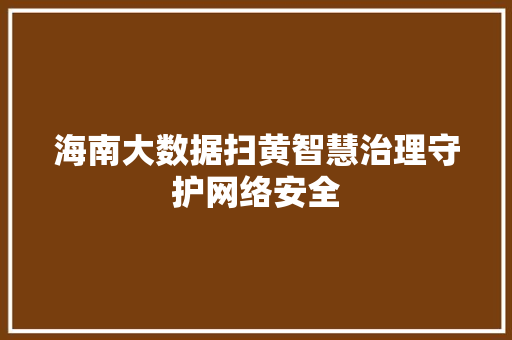 海南大数据扫黄智慧治理守护网络安全