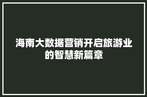 海南大数据营销开启旅游业的智慧新篇章