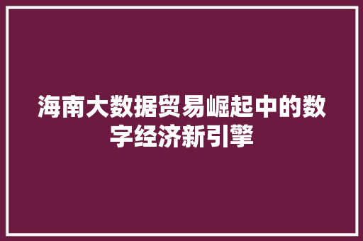 海南大数据贸易崛起中的数字经济新引擎