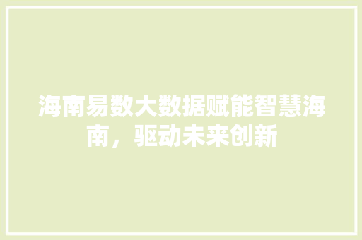 海南易数大数据赋能智慧海南，驱动未来创新