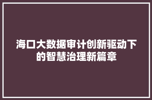 海口大数据审计创新驱动下的智慧治理新篇章