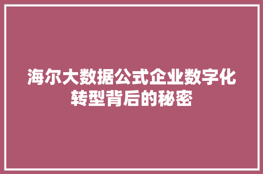 海尔大数据公式企业数字化转型背后的秘密