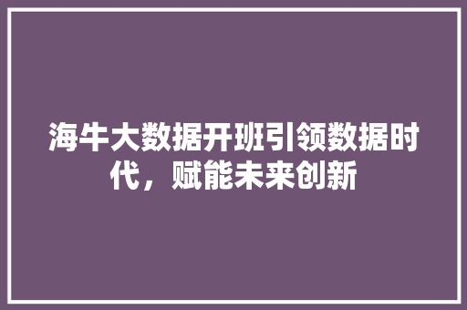 海牛大数据开班引领数据时代，赋能未来创新