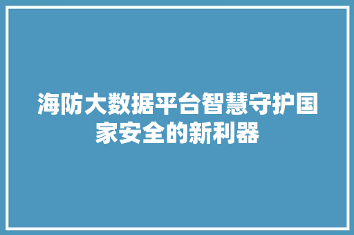海防大数据平台智慧守护国家安全的新利器