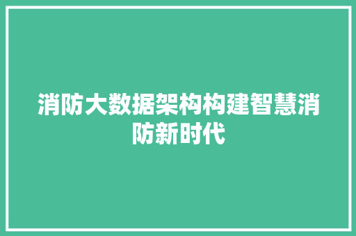 消防大数据架构构建智慧消防新时代
