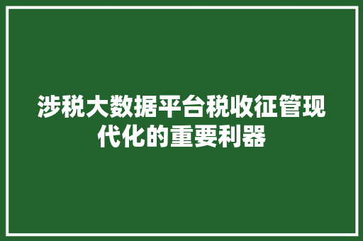 涉税大数据平台税收征管现代化的重要利器