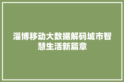 淄博移动大数据解码城市智慧生活新篇章