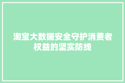 淘宝大数据安全守护消费者权益的坚实防线