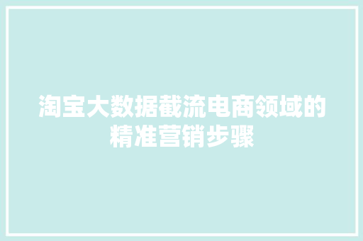淘宝大数据截流电商领域的精准营销步骤