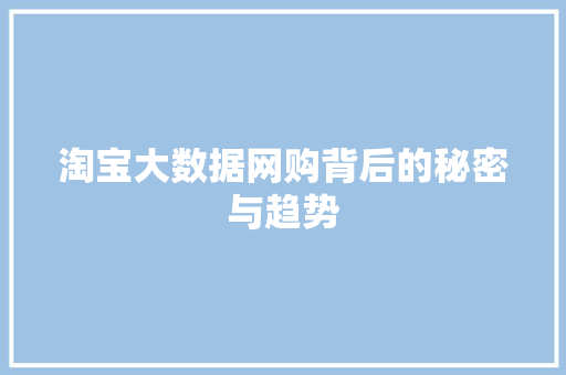 淘宝大数据网购背后的秘密与趋势